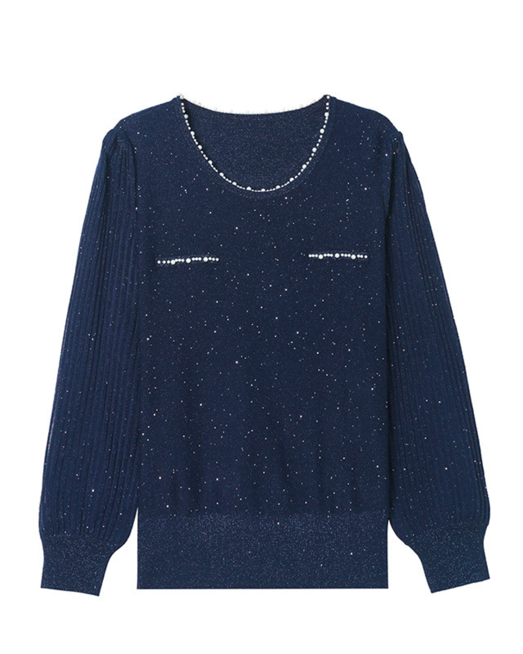 パールラウンドネックスパンコールニットプルオーバー 2412