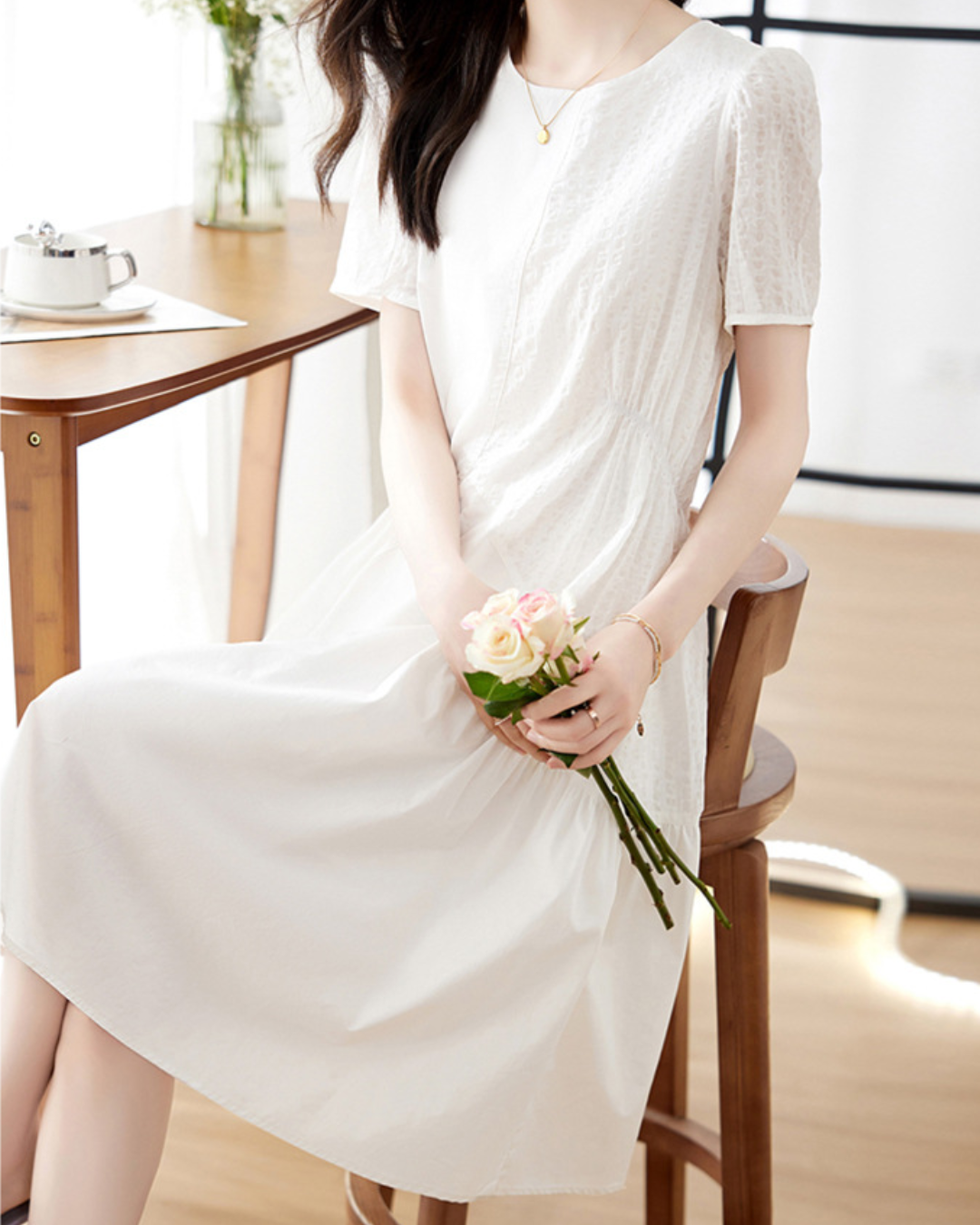 クルーネックコラージュAラインワンピース 2400