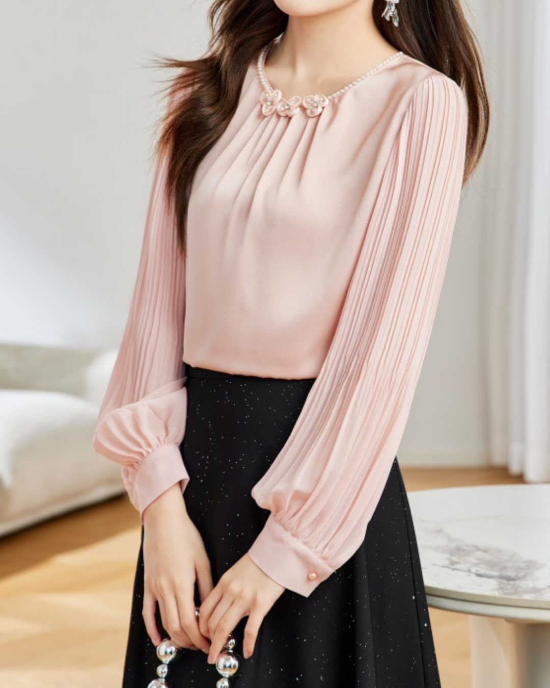 ビーズフラワープリーツブラウス 2451