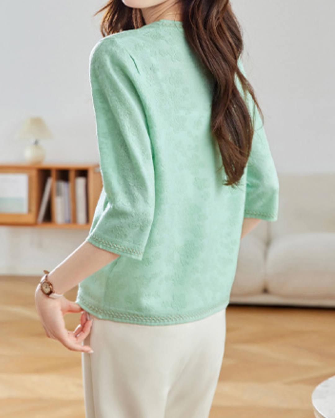 ラウンドネック7分袖ニットプルオーバー 2404