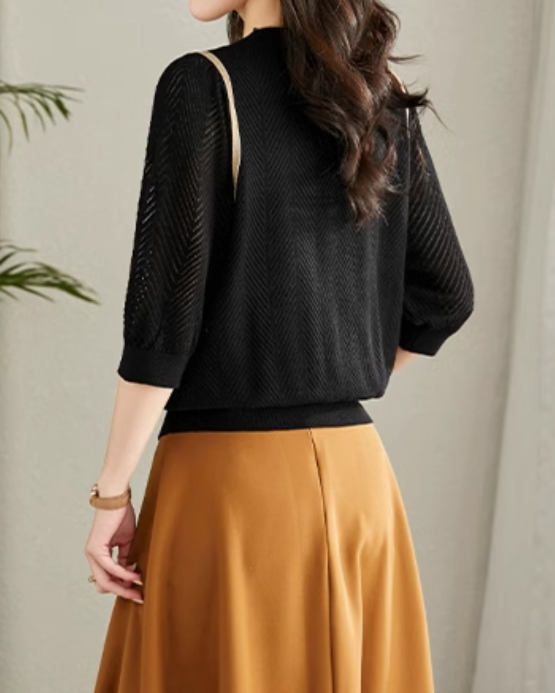 ラウンドネック7分袖ニットプルオーバー 2405