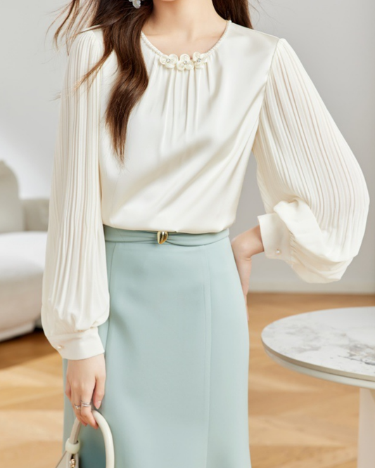 ビーズフラワープリーツブラウス 2451