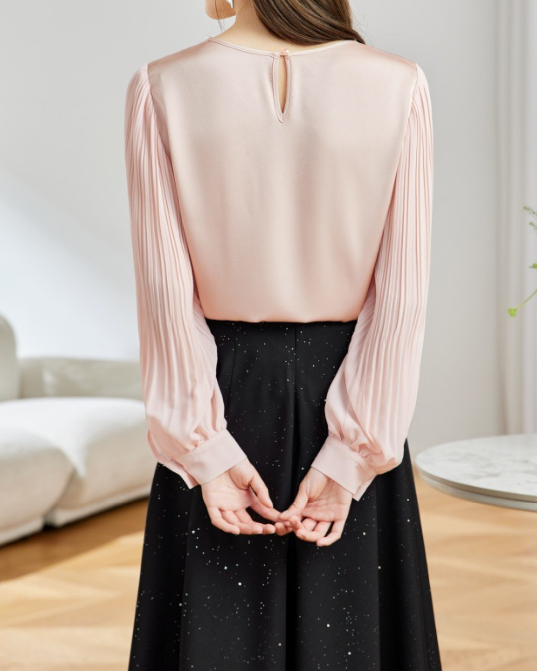 ビーズフラワープリーツブラウス 2451