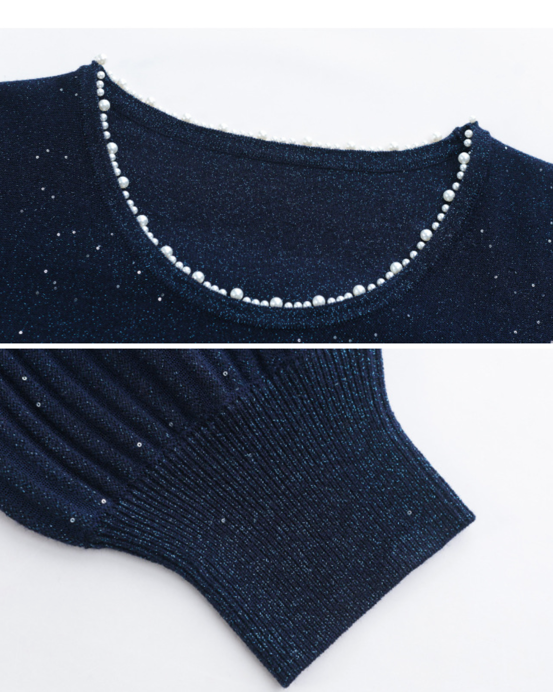 パールラウンドネックスパンコールニットプルオーバー 2412