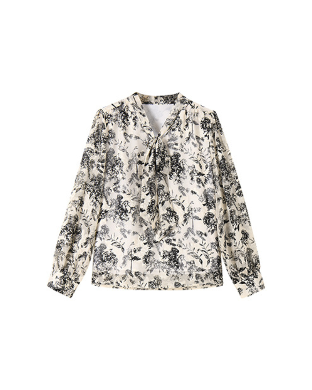 Vネックリボンタイフラワーブラウス 2377