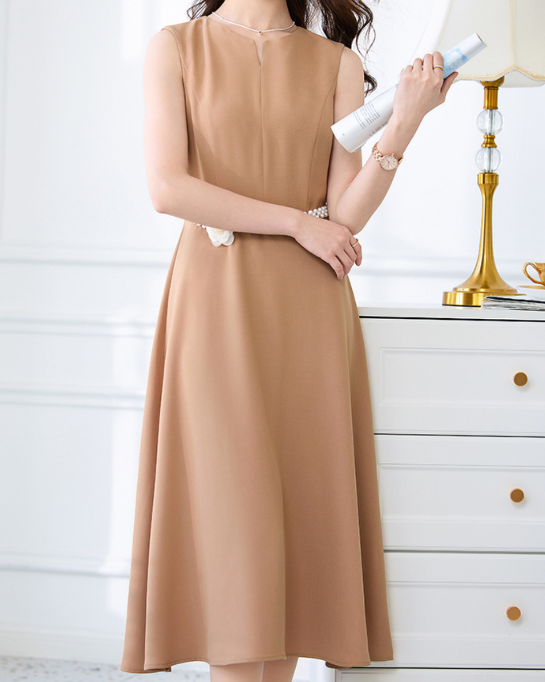 キーネックノースリーブワンピース 2394