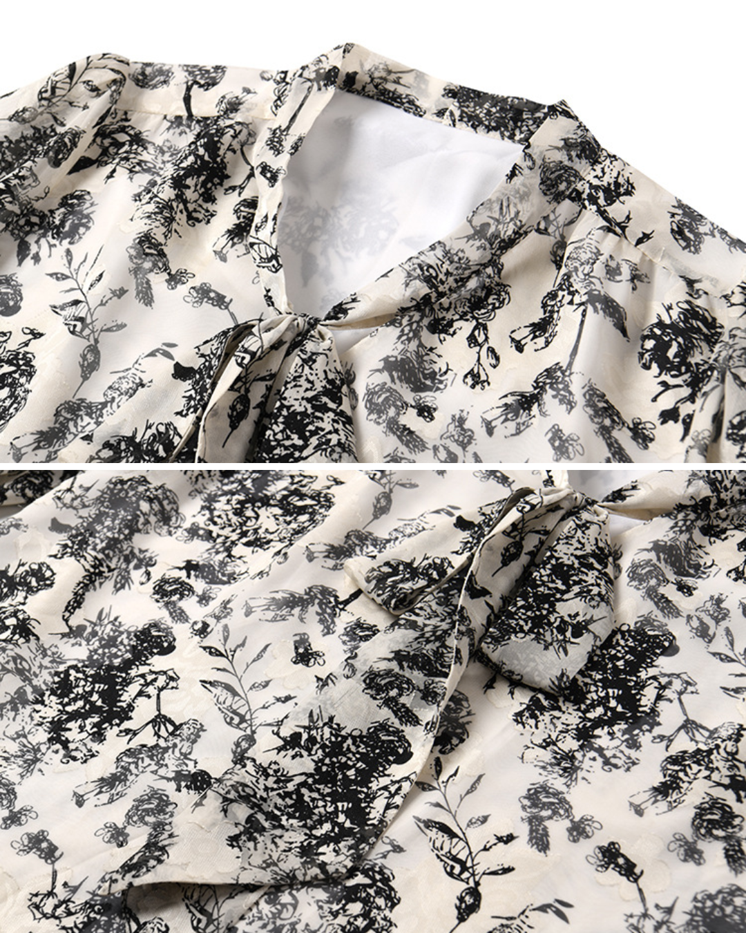 Vネックリボンタイフラワーブラウス 2377