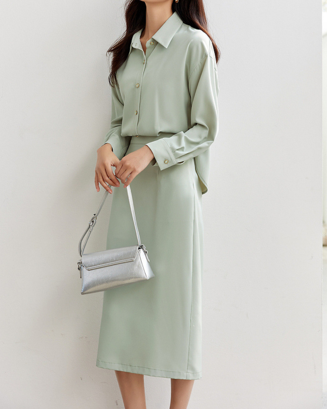 フェイクツーピース切り替えシャツワンピース 2432