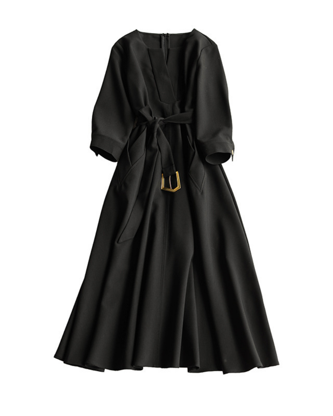 キーネックウエストベルトフレアワンピース 1882