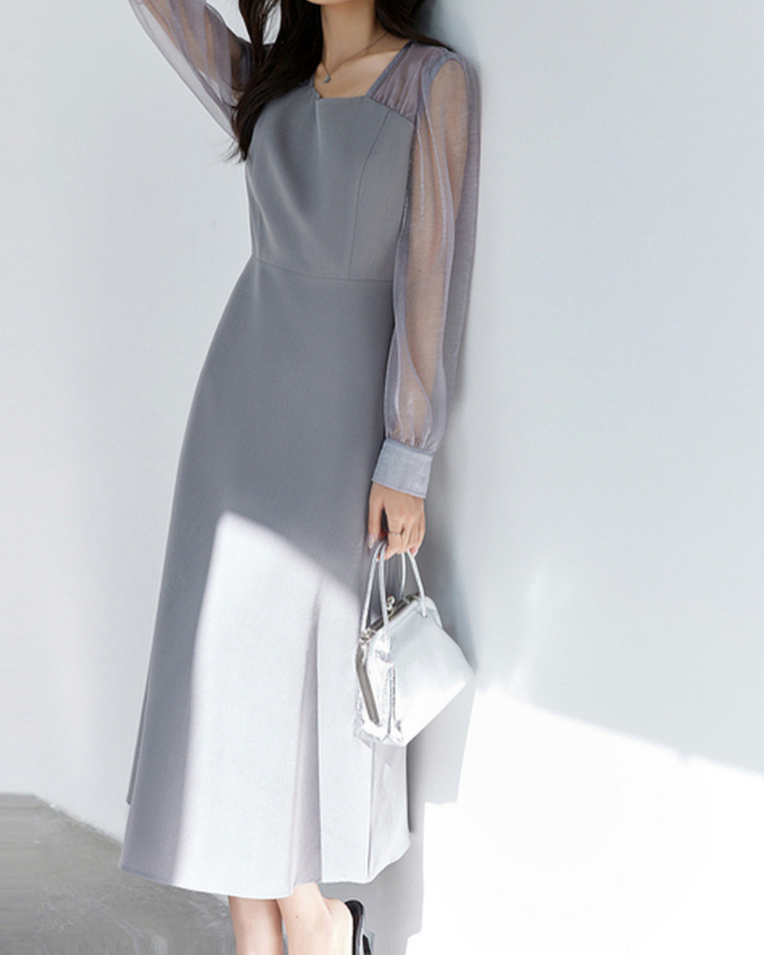 スクエアネックシアーロングワンピース 2433