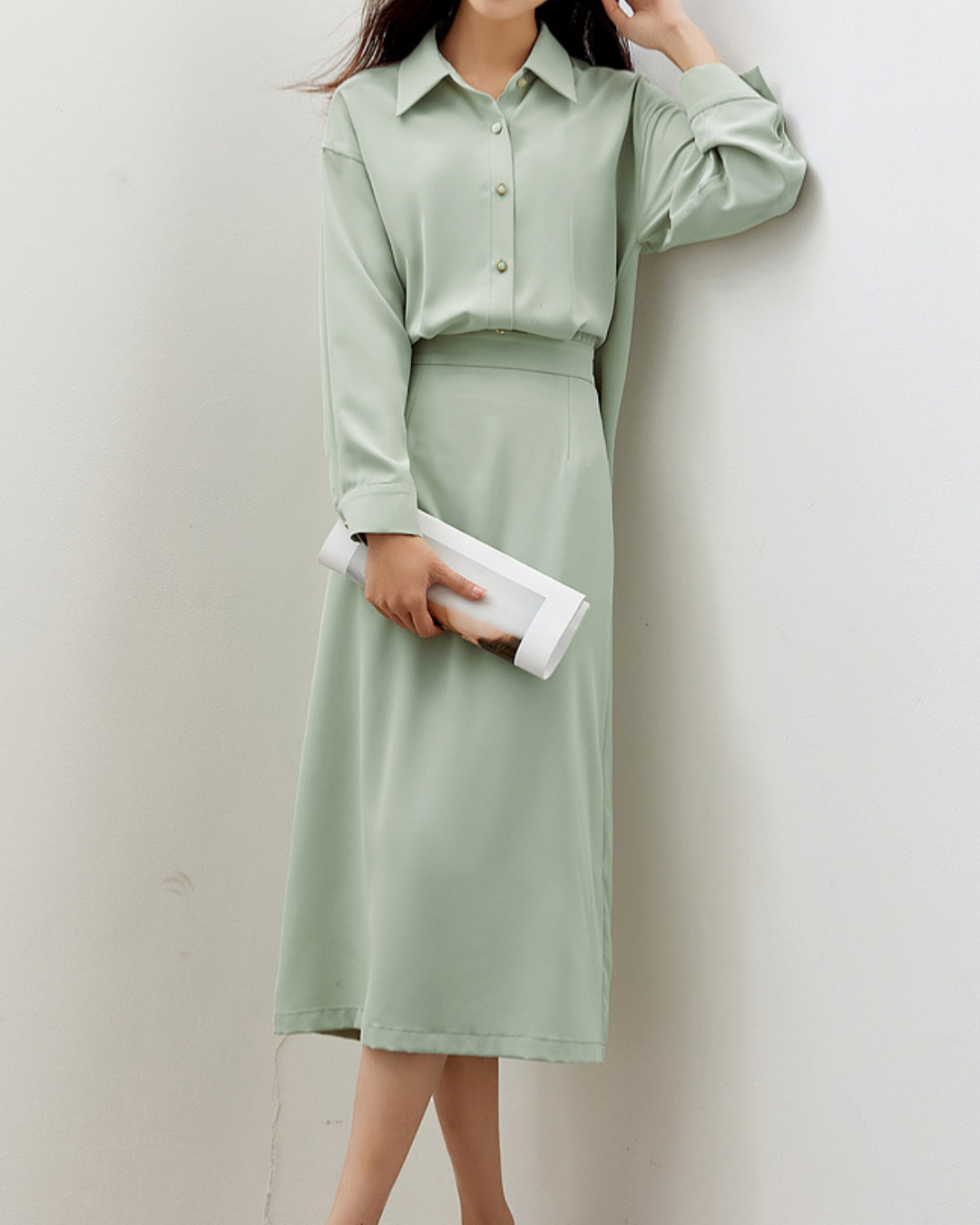 フェイクツーピース切り替えシャツワンピース 2432