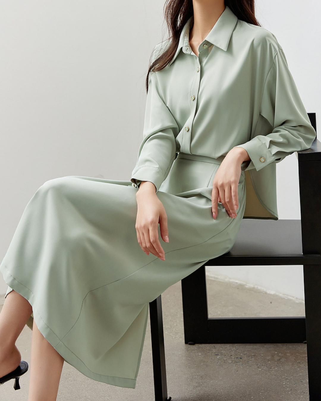 フェイクツーピース切り替えシャツワンピース 2432