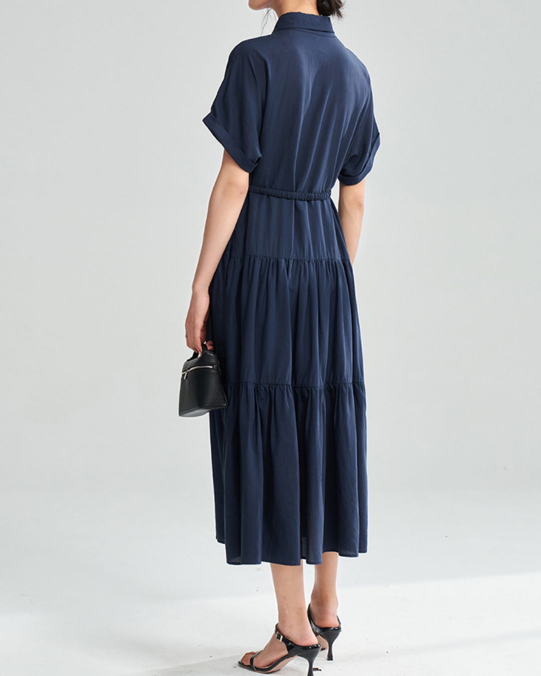 ゴールドボタンハイウエストシャツワンピース 2373