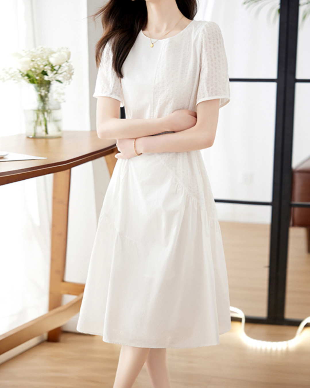 クルーネックコラージュAラインワンピース 2400