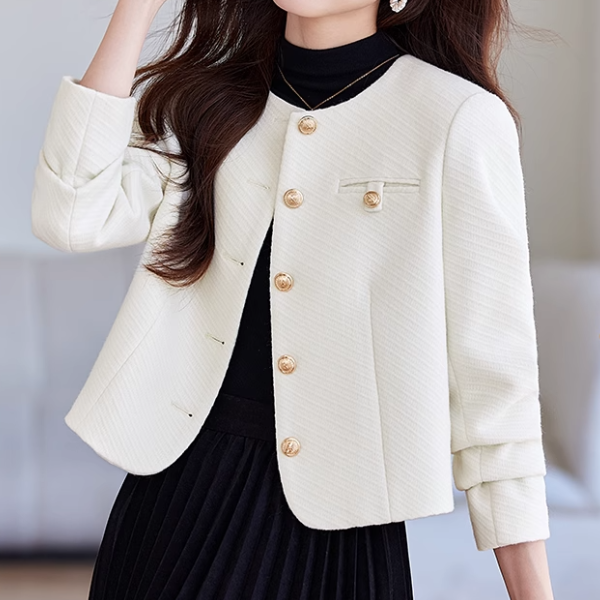 ゴールドボタンエレガントノーカラージャケット 1786 – 婚活・デート服 ゴールドボタンエレガントノーカラージャケット 1786 – 婚活・デート服