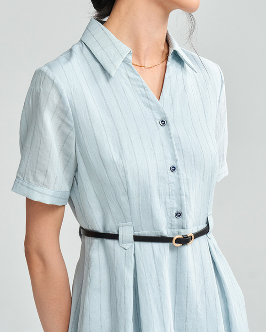 スキッパーブルーストライプワンピース 2371