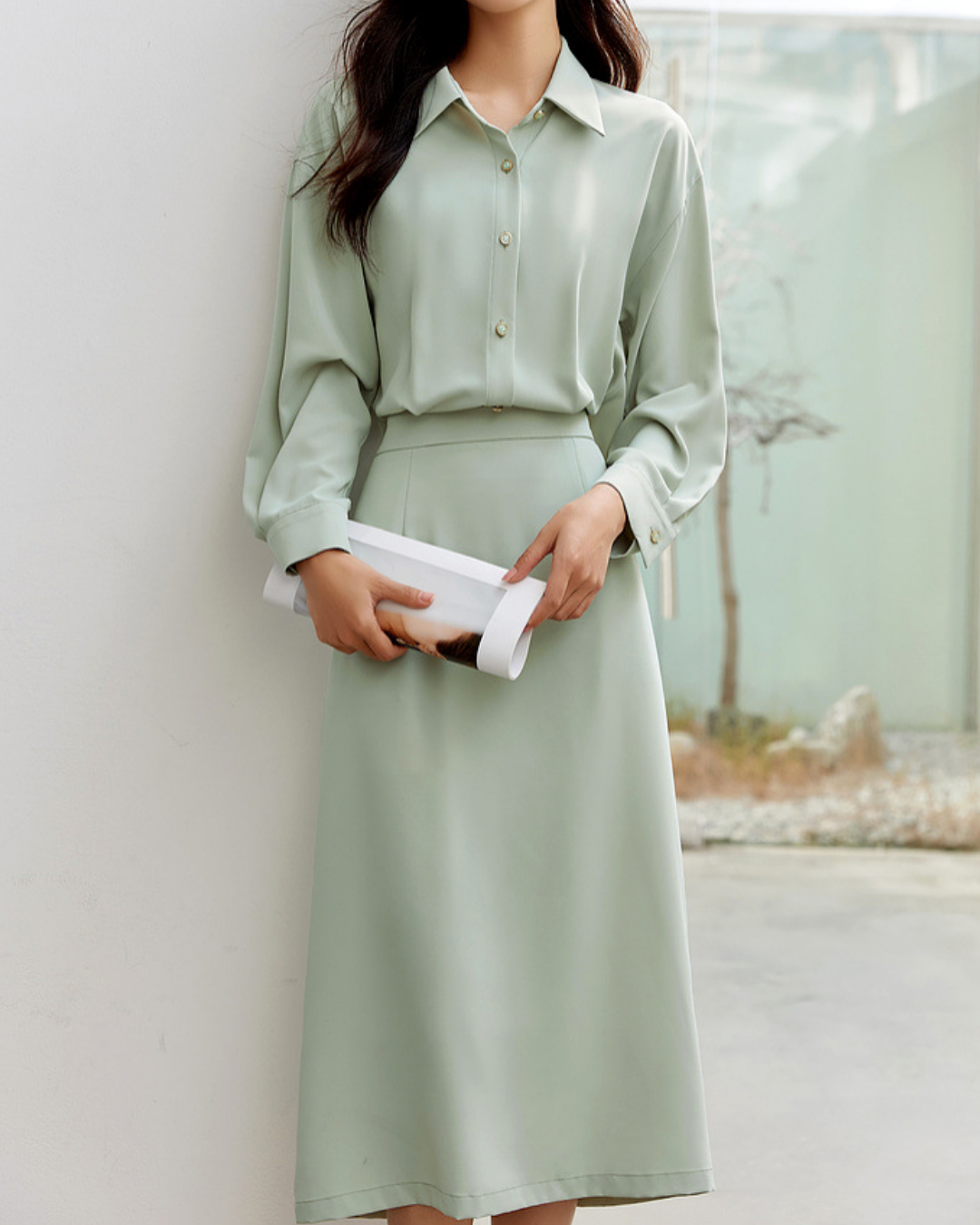 フェイクツーピース切り替えシャツワンピース 2432