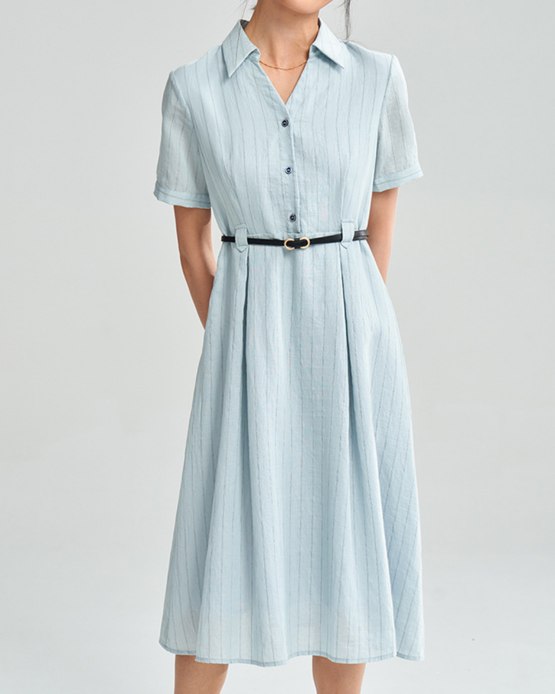 スキッパーブルーストライプワンピース 2371