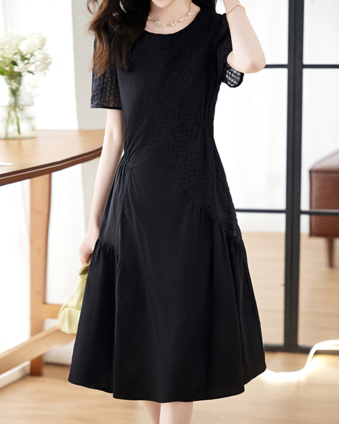 クルーネックコラージュAラインワンピース 2400