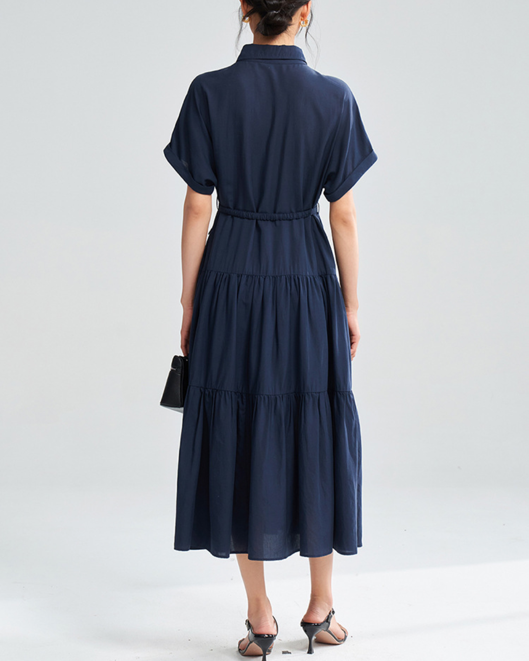 ゴールドボタンハイウエストシャツワンピース 2373