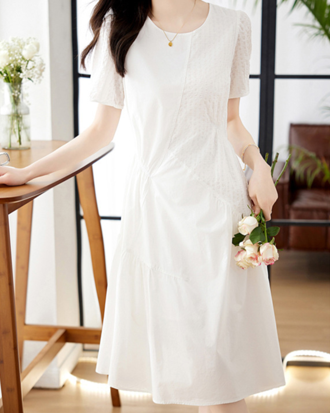 クルーネックコラージュAラインワンピース 2400