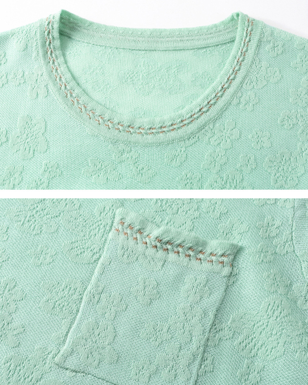 ラウンドネック7分袖ニットプルオーバー 2404