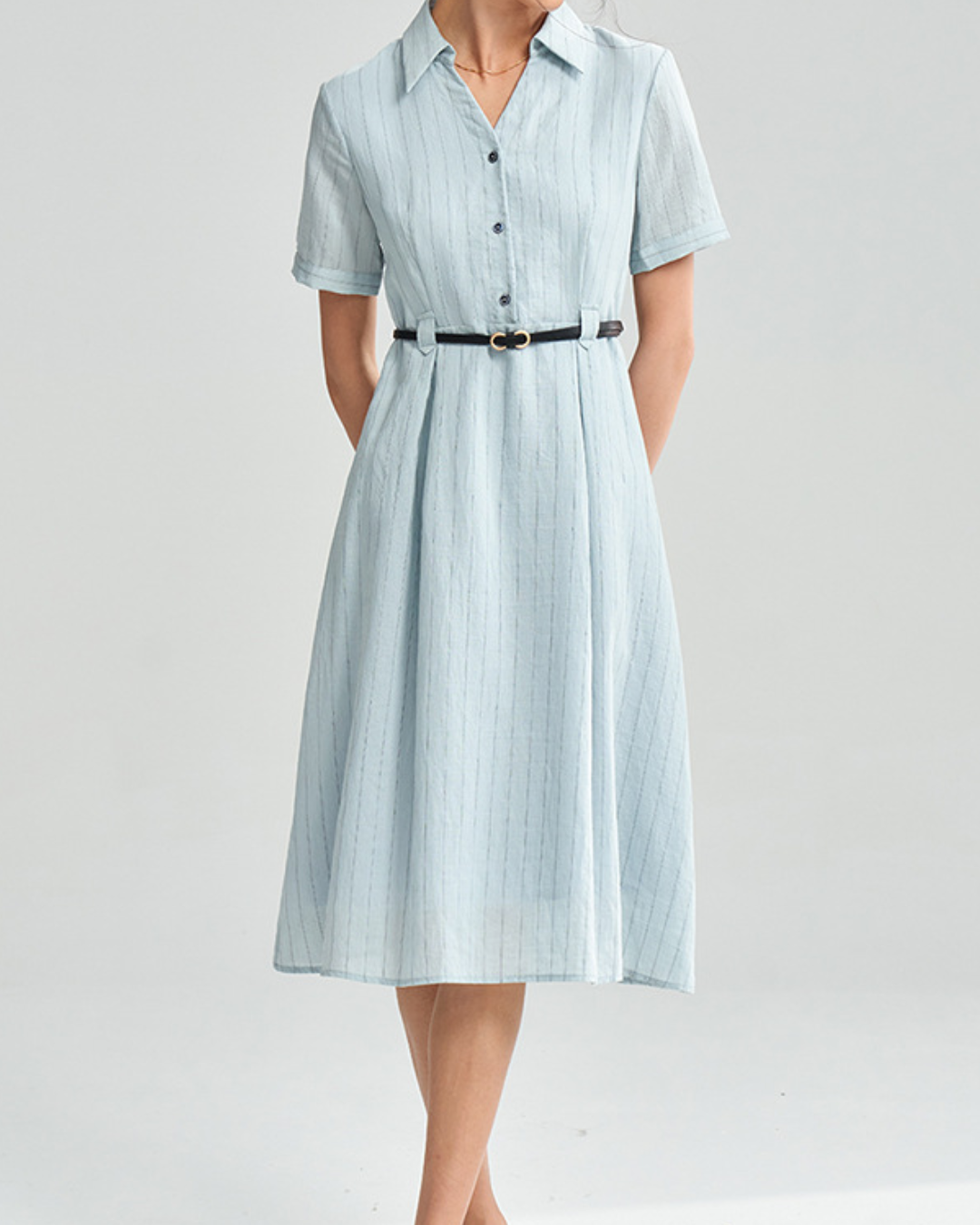 スキッパーブルーストライプワンピース 2371