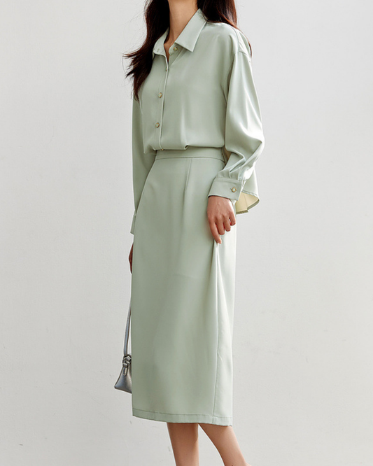 フェイクツーピース切り替えシャツワンピース 2432