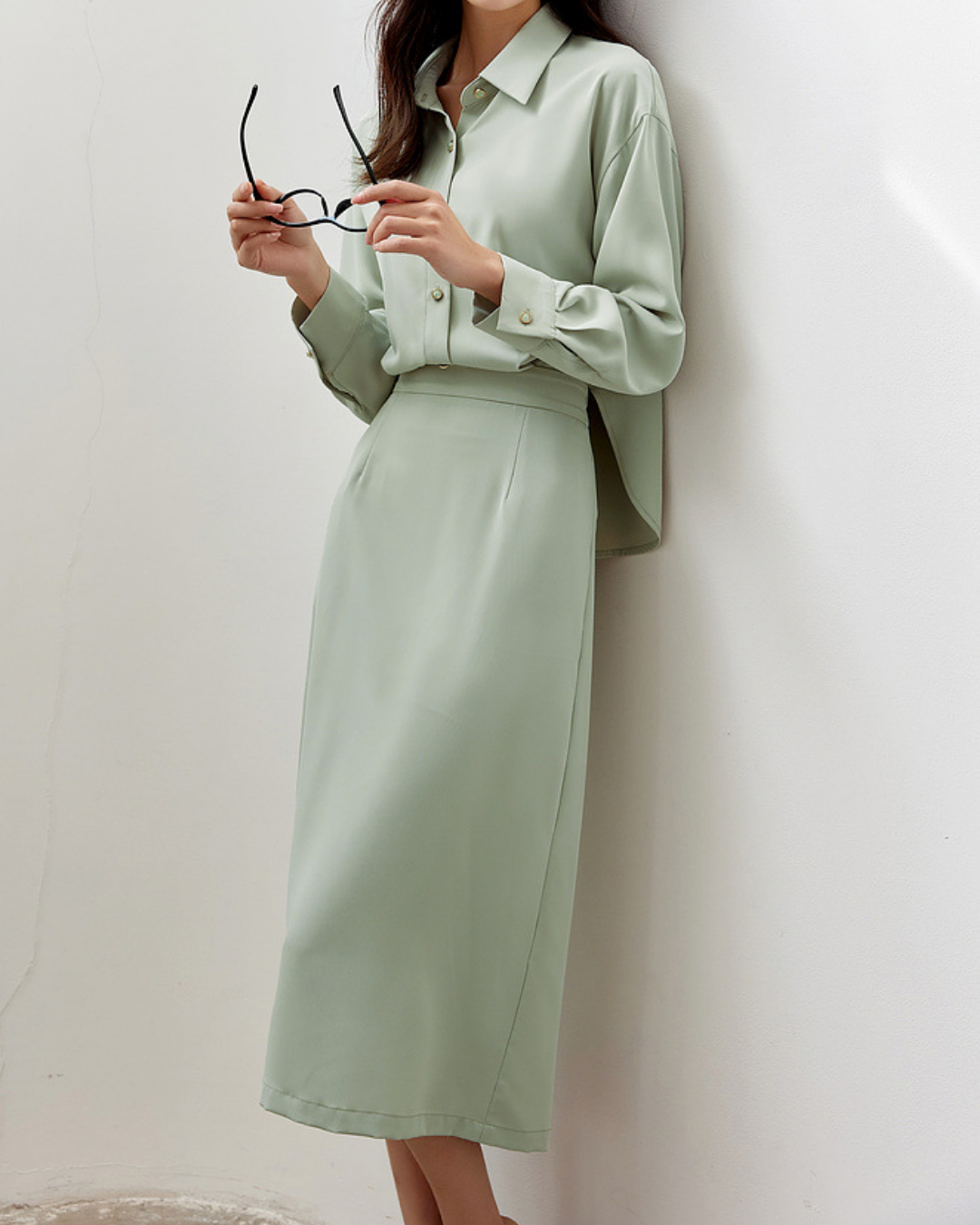 フェイクツーピース切り替えシャツワンピース 2432