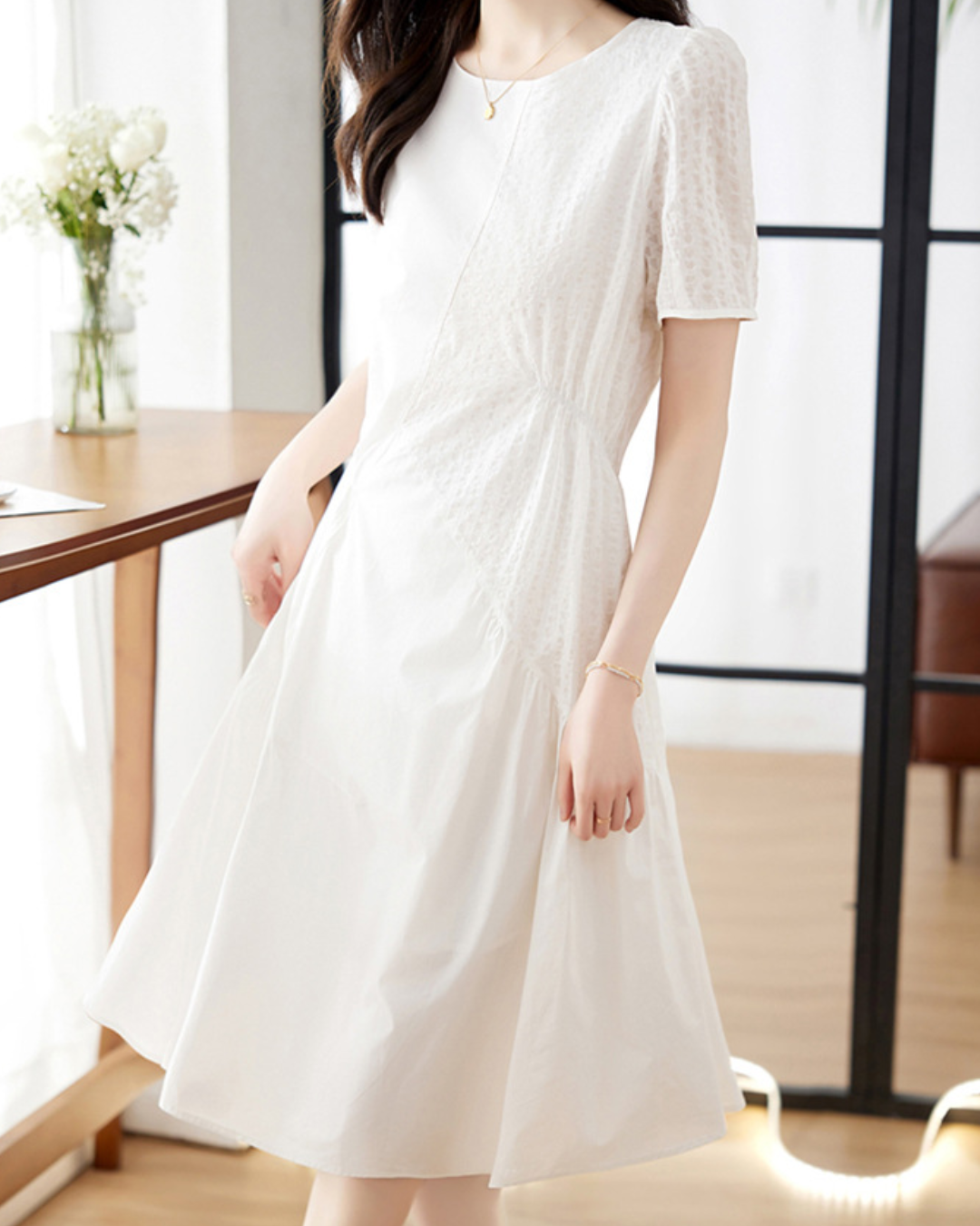 クルーネックコラージュAラインワンピース 2400