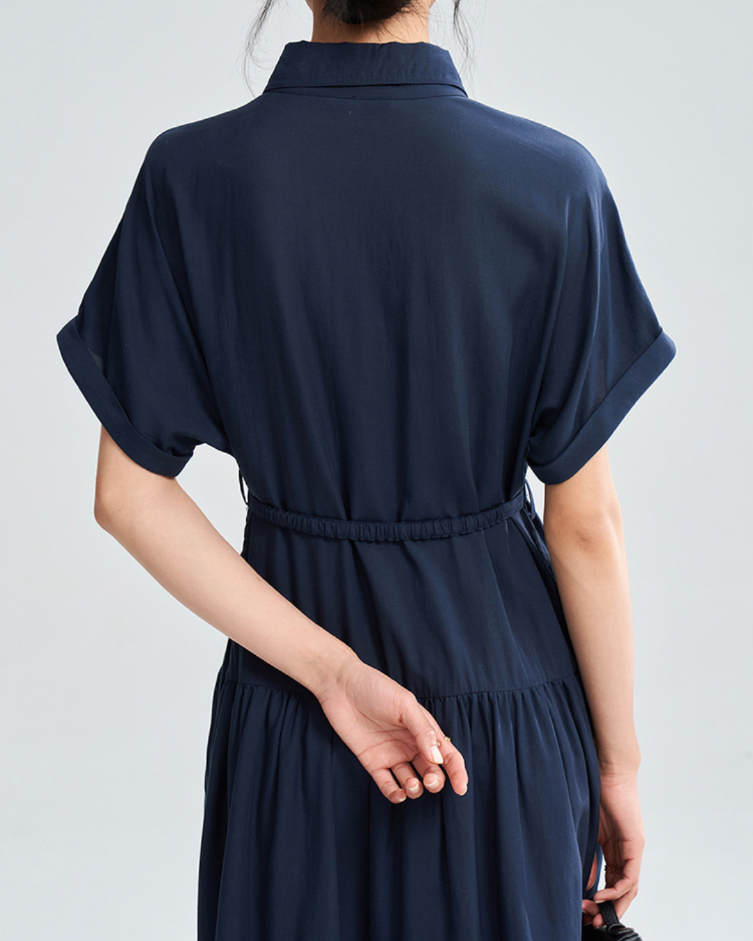 ゴールドボタンハイウエストシャツワンピース 2373